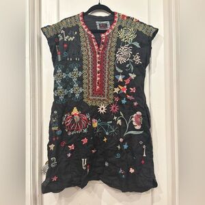 Johnny Was Black Dress with Multicolor Embroidery